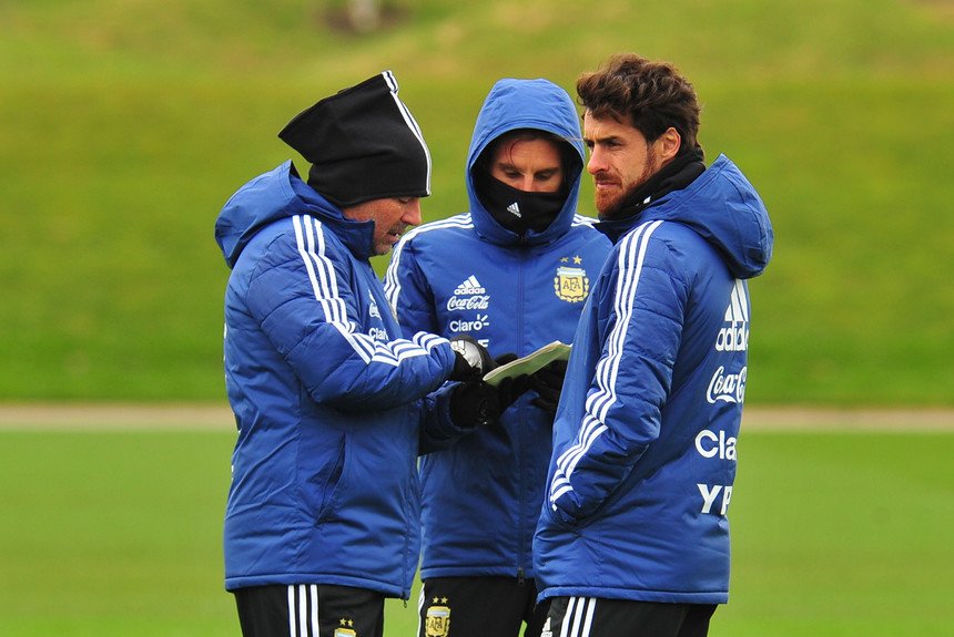 Pablo Aimar with the Argentina coaching staf.